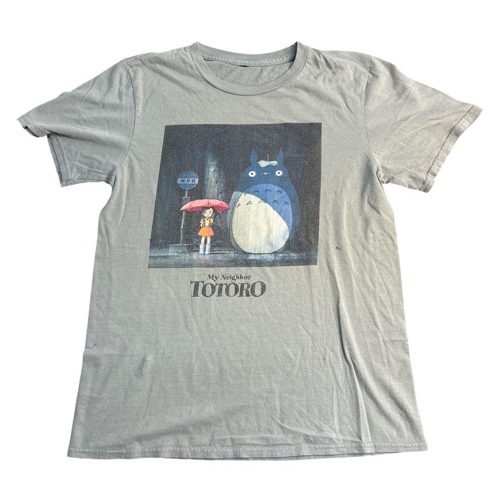Studio Ghibli My Neighbor Totoro Graphic T-Shirt Blue Gray Anime Bus Stop S-M